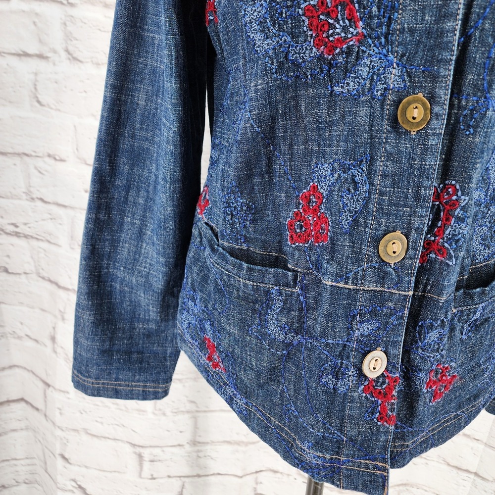 Embroidered Boho Denim Jacket Size Small Western Southwestern Spring Hippie Chic - Picture 4 of 9